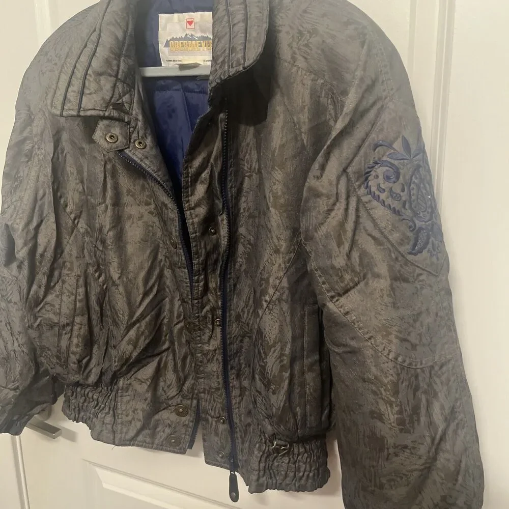 Vintage‎ Women’s Obermeyer Ski Jacket Puffer Gray Blue Embroidered Size 10